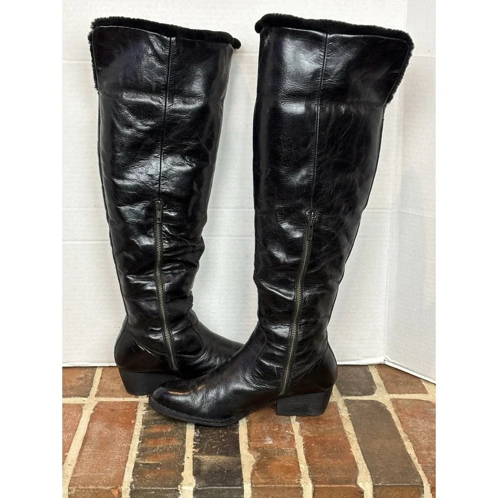 Born OTK Black Over The Knee Leather‎ And Shearling  Boots Size 9 (LVG)
